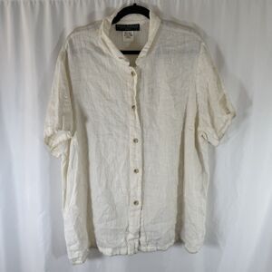 Harve Benard 100% Linen Blouse Women's 24W Cream Button Up Short Sleeve Ukraine